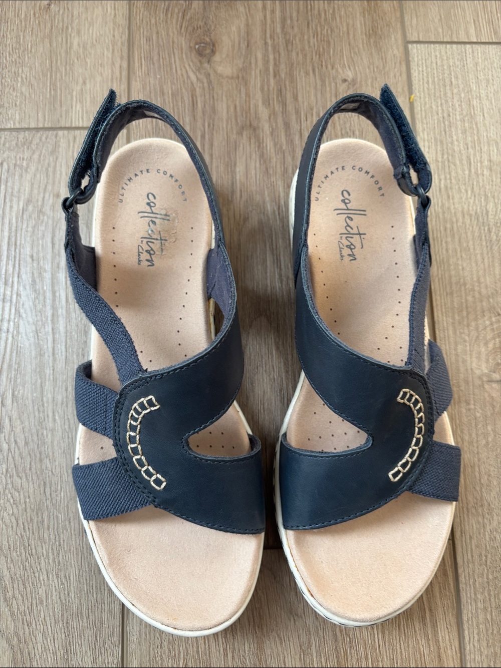 Clarks Women’s Navy Slingback Sandals with Contrast Stitch Detail